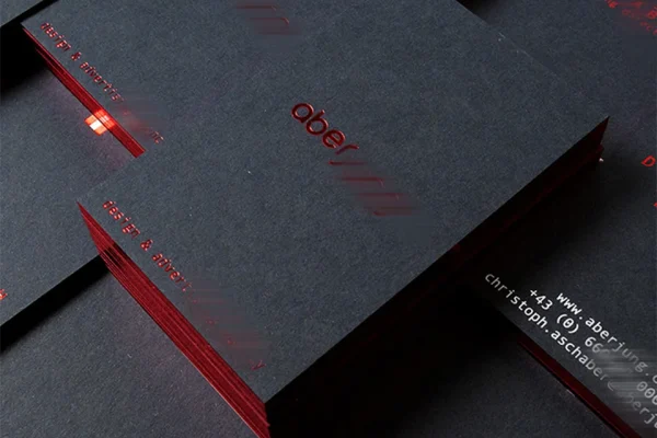 Business Cards — luxury business card #1077 Luxury black business card with red edges and hot stamp design for enterprises.