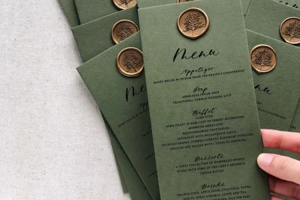 Business Cards — menu cards #1229 Luxury menu cards with embossed seals for digital printing services.