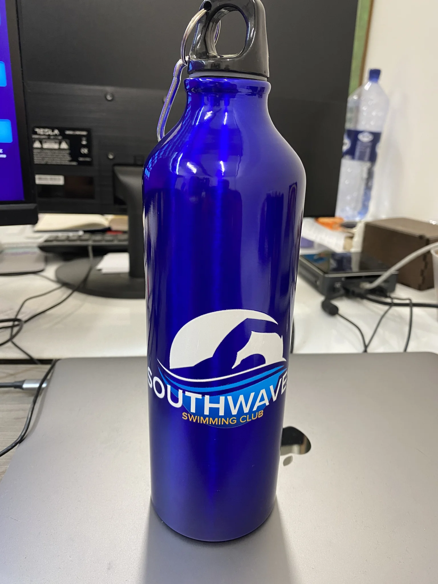 Aluminium water bottles printed with Southwaves Swimming Club logo.